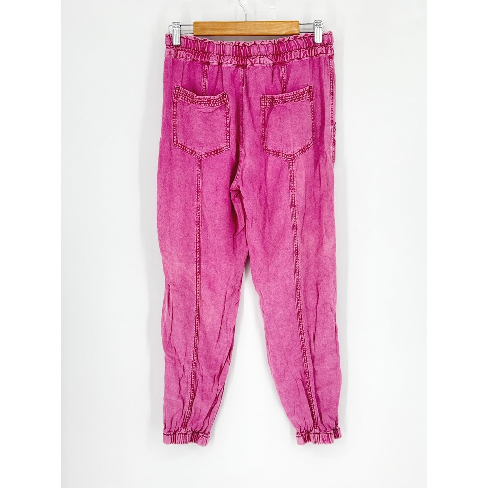Anthropologie Pink Linen Blend Jogger Pants Acid Wash Cargo Tapered Womens S - Picture 2 of 7